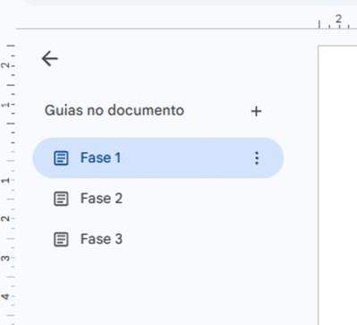 Exemplo de abas por fase dentro de um documento Google Docs