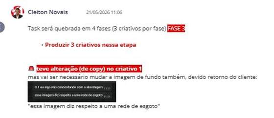 Exemplo de apontamento de refação de fase anterior sendo adiantada dentro de uma fase ativa